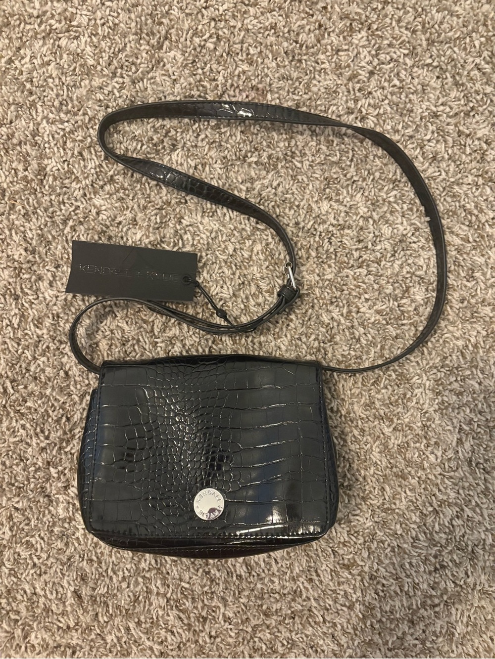 Kendall & Kylie Black Croc-Embossed Patent Crossbody